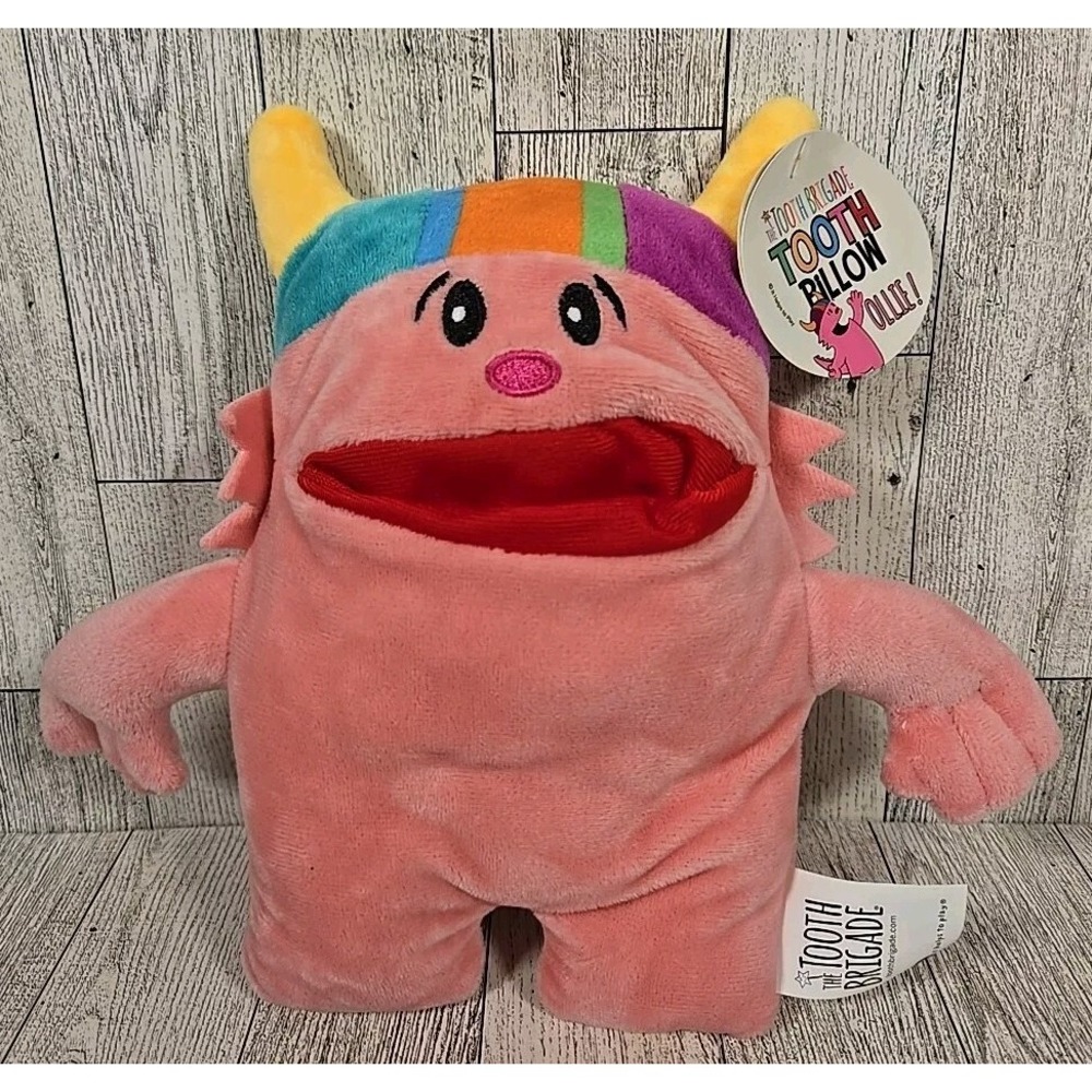Tooth Fairy Pillow Tooth Brigade 8.5 Inches Pink Ollie Monster Plush NEW